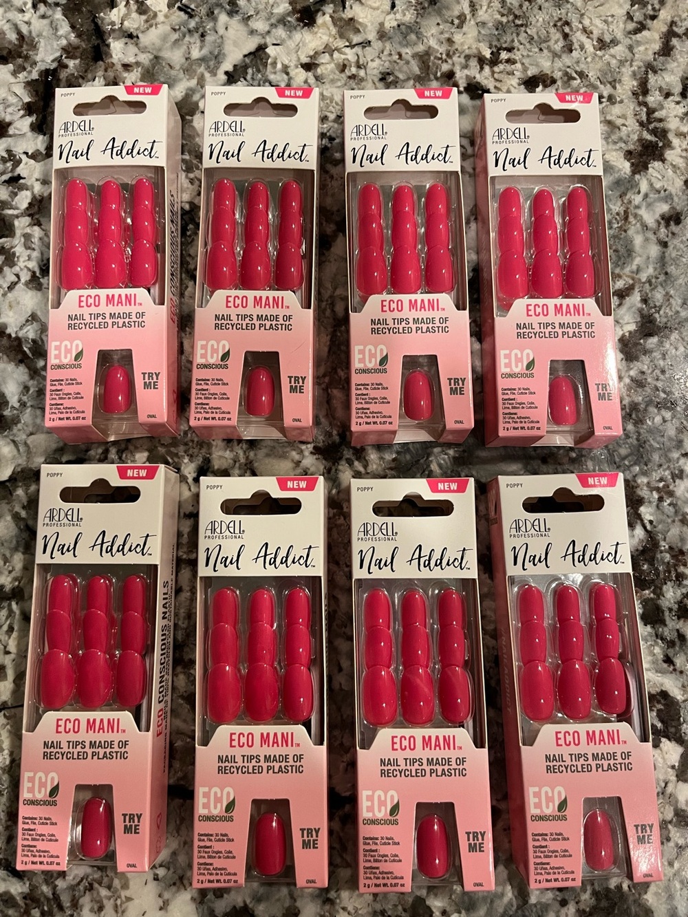 Bundle Lot of 8 New Boxes Ardell Press On Nails Hot Pink (Poppy)-240 nails
